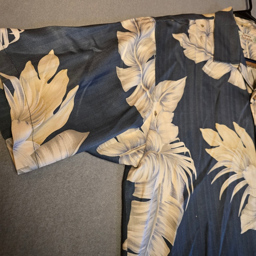 Tommy Bahama Mens Short Sleeve Silk Tropical Leaf Floral Camp Shirt Navy Blue XL - Picture 15 of 16